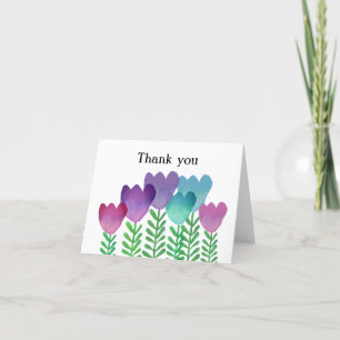 Cute Modern Pink Purple Blue Floral Thank You Card
