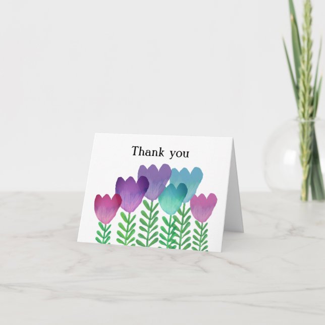 Cute Modern Pink Purple Blue Floral  Thank You Card (Front)