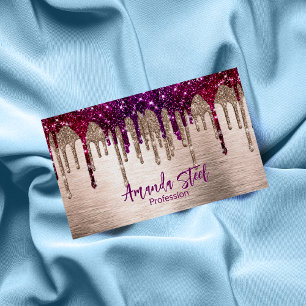 Cute modern Pink red Glitter Drips monogram Magnetic Business Card