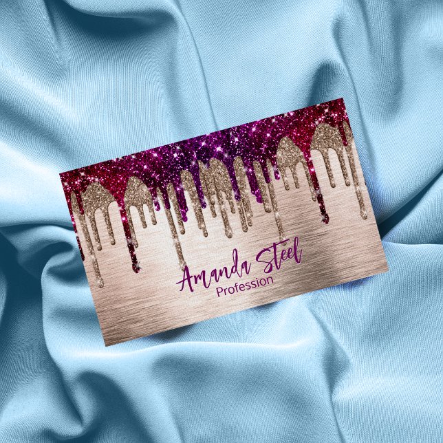 Cute modern Pink red Glitter Drips monogram Magnetic Business Card (Creator Uploaded)