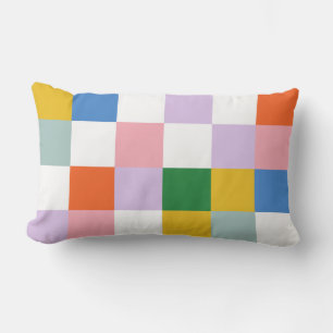 Cute Modern Playful Colourful Check Pattern Lumbar Cushion