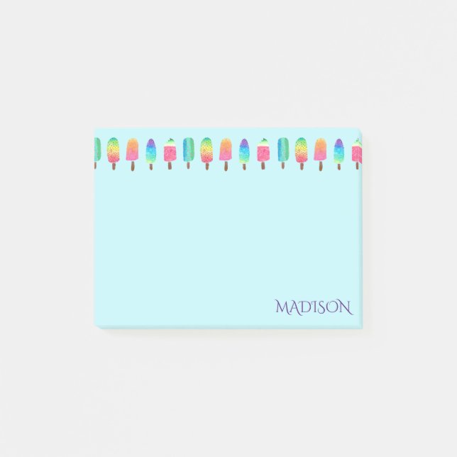 Cute Modern Purple Blue Popsicle Pattern Girly Post-it Notes (Front)