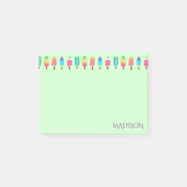 Cute Modern Purple Green Popsicle Pattern Girly Post-it Notes (Front)