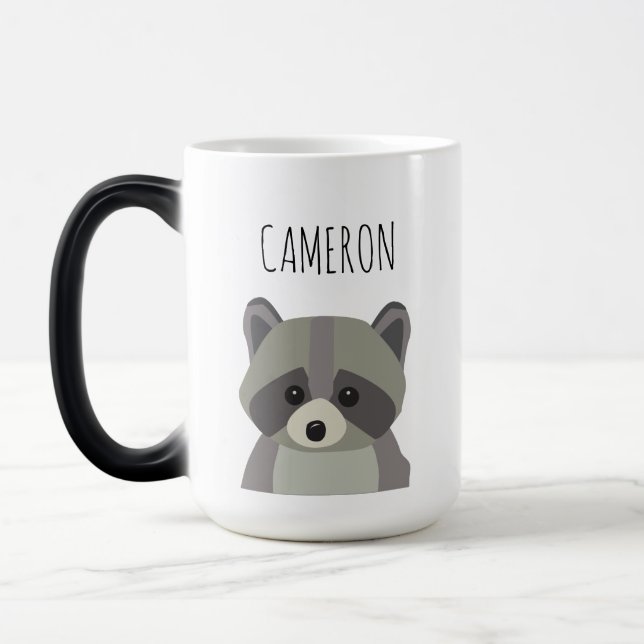 Cute Modern racoon illustration Personalised Magic Mug (Left)