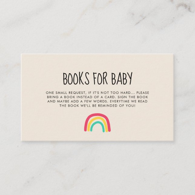 Cute modern rainbow baby shower book request card (Front)