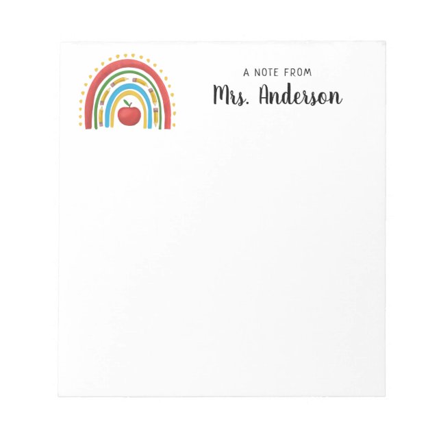 Cute Modern Rainbow Pencil Apple School Teacher Notepad (Front)