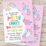 Cute Modern Rainbow Unicorns Kid's Birthday Party Invitation<br><div class="desc">Composed of fun sans serif handwritten typography; Cute unicorn  in the backgroud

This is designed by Select Party Supplies,  exclusive for Zazzle.

Available here:
http://www.zazzle.com/store/selectpartysupplies</div>