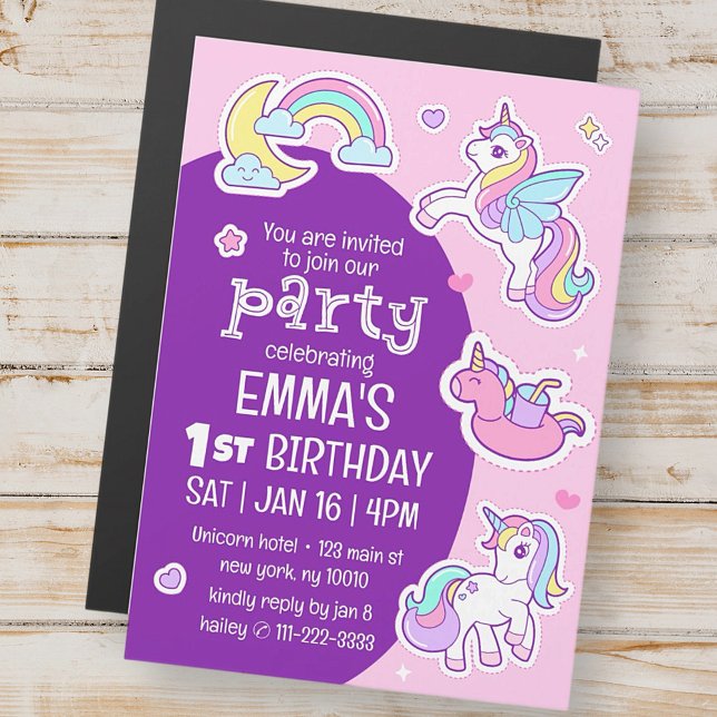 Cute Modern Rainbow Unicorns Kid's Birthday Party Magnetic Invitation (Creator Uploaded)