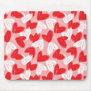 Cute Modern red and white hearts pattern Mouse Pad