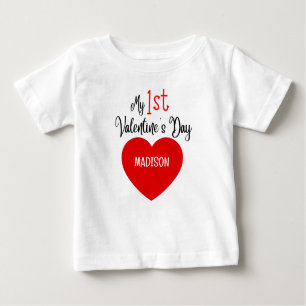 Cute Modern Red Heart My 1st Valentine's Day Baby T-Shirt