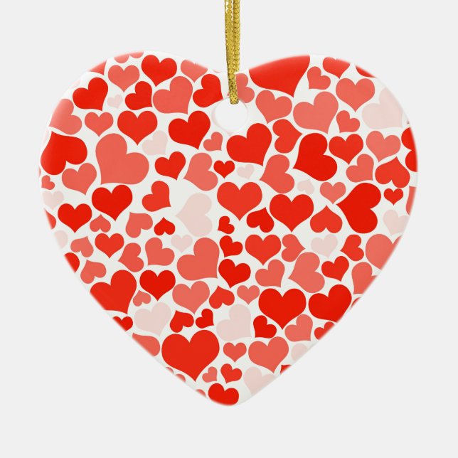 Cute Modern Red Heart Pattern Ceramic Ornament (Front)
