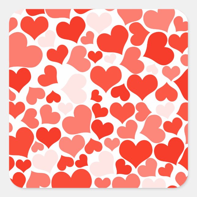 Cute Modern Red Heart Pattern Square Sticker (Front)