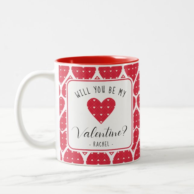 Cute Modern Red Hearts Valentine Days Gift Two-Tone Coffee Mug (Left)
