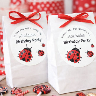 Cute Modern Red Ladybug Birthday Party Thank You Classic Round Sticker