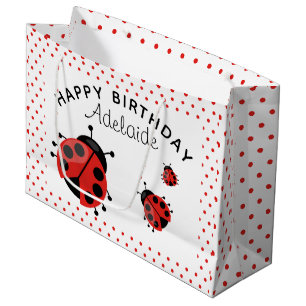 Cute Modern Red Ladybug Personalised Large Gift Bag
