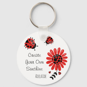 Cute Modern Red Ladybug Personalised Name Key Ring