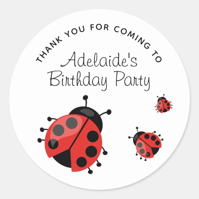 Cute Modern Red Ladybug Personalised Thank You Classic Round Sticker (Front)
