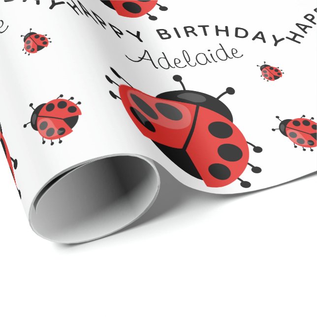 Cute Modern Red Ladybug Personalised Wrapping Paper (Roll Corner)