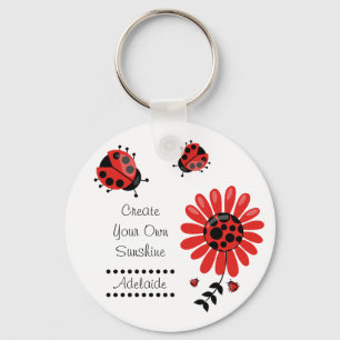 Cute Modern Red Ladybug Personalized Key Ring