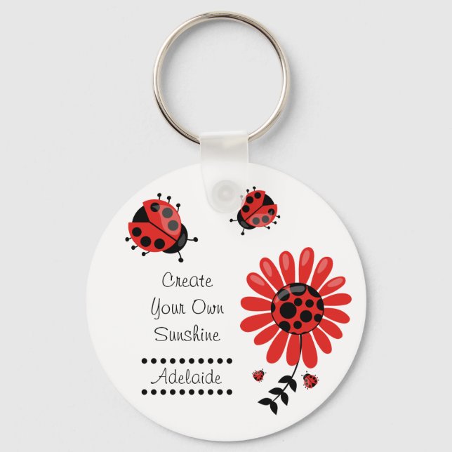 Cute Modern Red Ladybug Personalized Key Ring (Front)