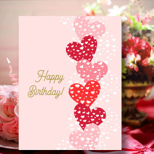Cute Modern Red Pink Hearts Happy Birthday Postcard