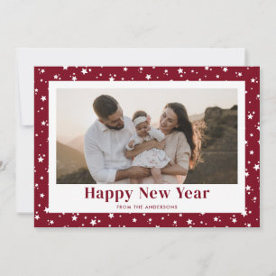 Cute Modern Red Stars Photo Happy New Year Card