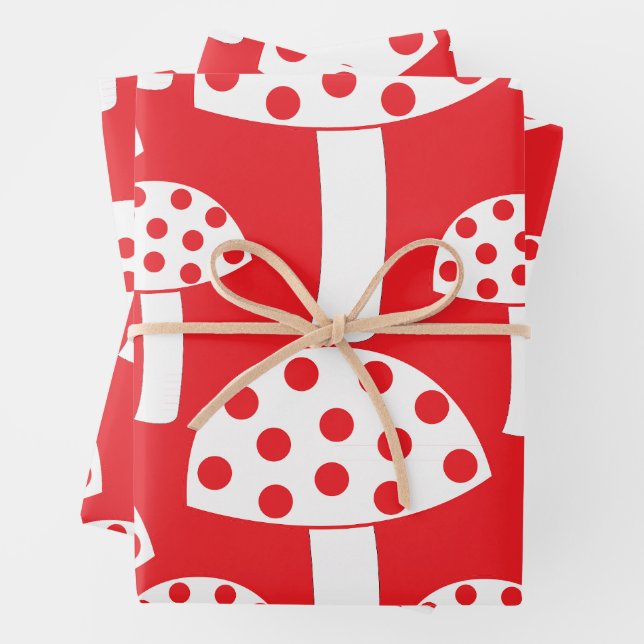 Cute Modern Red White Mushroom Pattern Wrapping Paper Sheet (In situ)