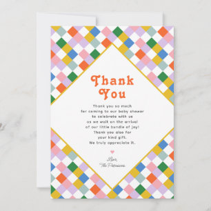 Cute Modern Retro Colourful Checks Gender Neutral Thank You Card