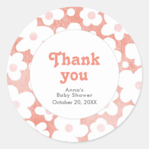 Cute Modern Retro Pink Daisy Floral Classic Round Sticker