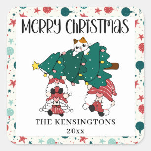 Cute Modern Rustic Christmas Trees Typography  Square Sticker