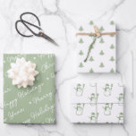 Cute Modern Sage Green Snowman Christmas Trees Wrapping Paper Sheet<br><div class="desc">A set of holiday designs with handwritten script "Merry Christmas" and "Happy Holidays" Christmas trees,  Snowman pattern,  set of three wrapping sheets,  best for the holiday season gift wrapping.</div>