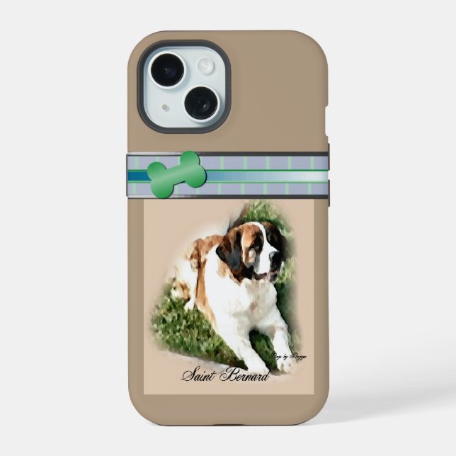 Cute Modern Saint Bernard Dog Art iPhone 15 Case (Back)