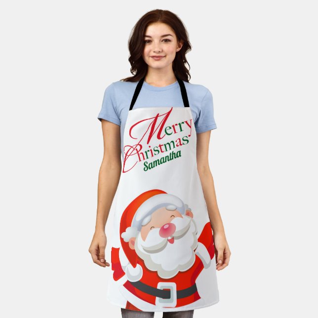 Cute Modern Santa Cartoon Merry Christmas Apron (Worn)