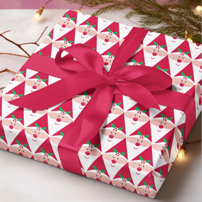 Cute Modern Santa Claus Festive Christmas Pattern Wrapping Paper (Creator Uploaded)