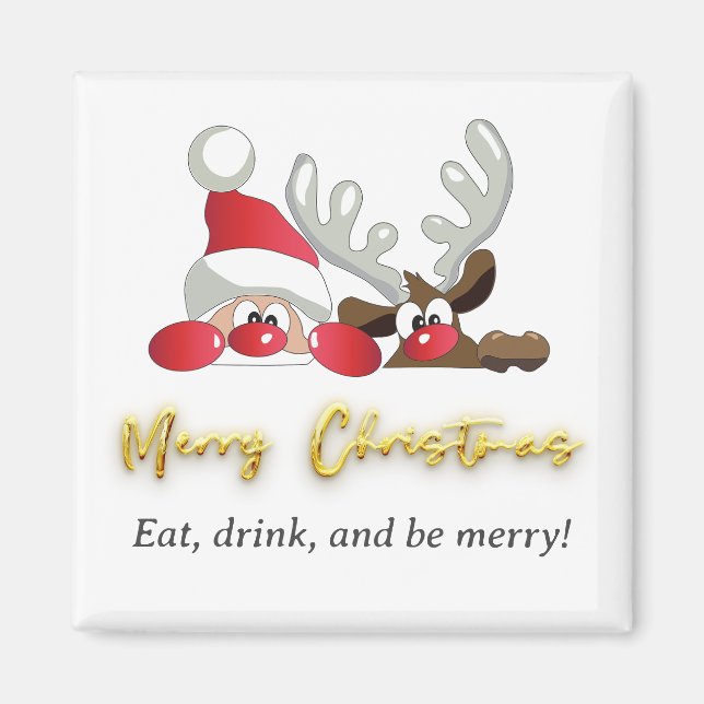 Cute Modern Santa Claus Reindeer Merry Christmas  Magnet (Front)