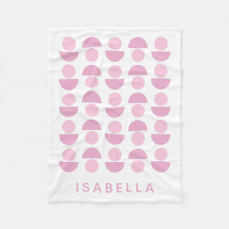 Cute Modern Scandinavian Art Pattern in Pink, Name Fleece Blanket