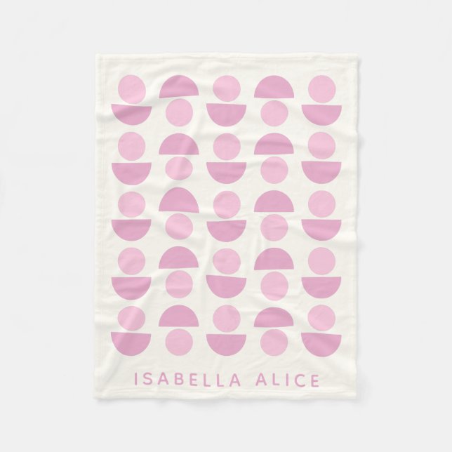Cute Modern Scandinavian Art Pattern in Pink Name Fleece Blanket (Front)