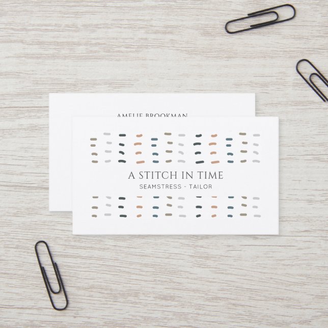 Cute Modern Seamstress Tailor Hand Stitches Logo Business Card (Front/Back In Situ)