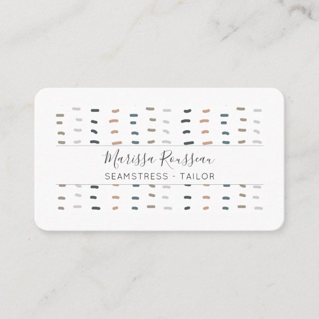 Cute Modern Seamstress Tailor Hand Stitches Logo Business Card (Front)
