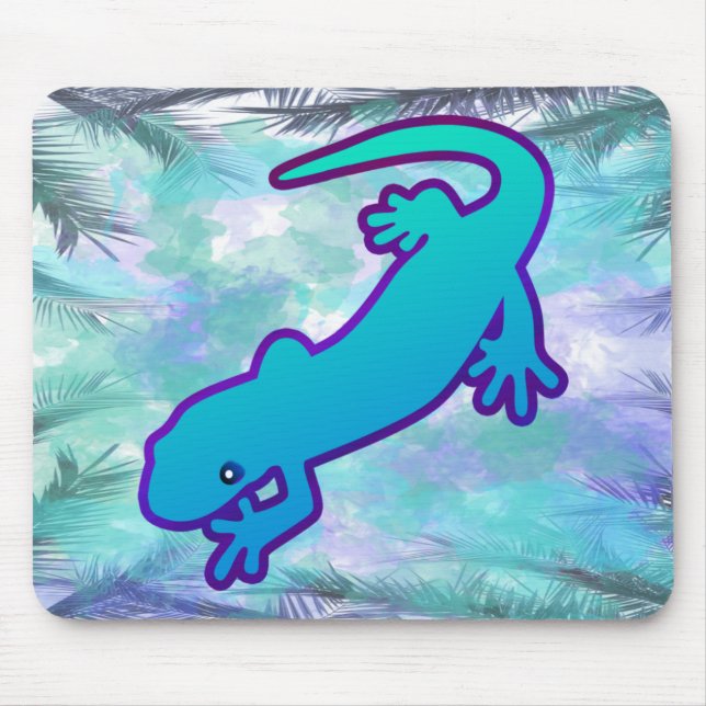 Cute modern simple blue green lizard mouse pad (Front)