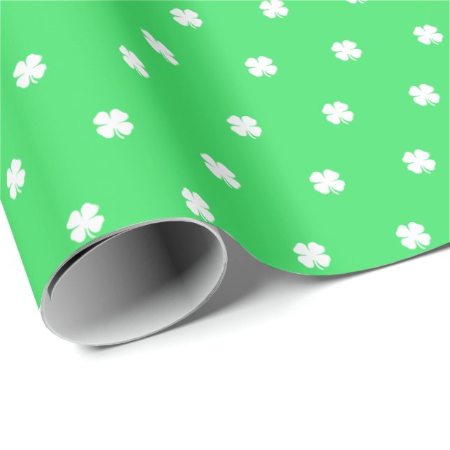 Cute Modern Simple Light Green Lucky Clovers Wrapping Paper (Roll Corner)