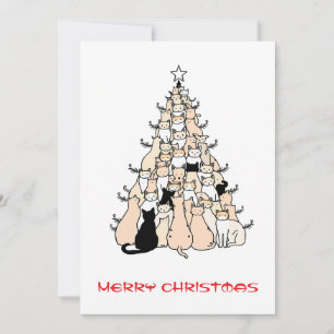 Cute Modern Simple Minimal Cat Christmas Tree  Holiday Card