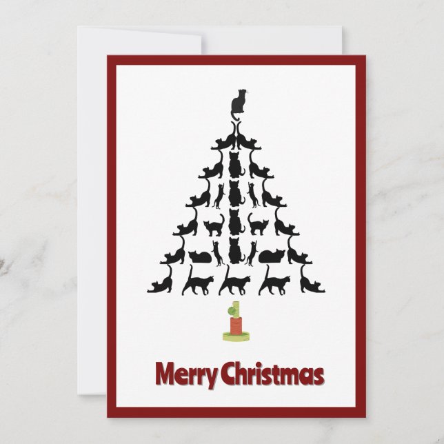 Cute Modern Simple Minimal Cat Christmas Tree  Holiday Card (Front)