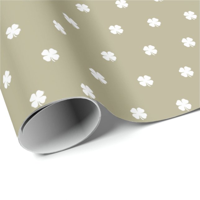 Cute Modern Simple Sage Green Lucky Clovers Wrapping Paper (Roll Corner)