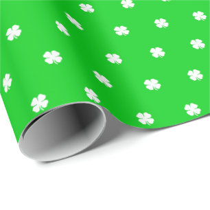 Cute Modern Simple Vibrant Green Lucky Clovers Wrapping Paper