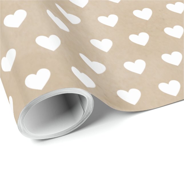 Cute Modern Simple White Hearts Kraft Wrapping Paper (Roll Corner)