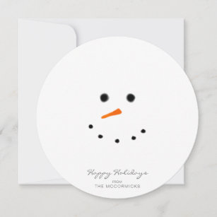 Cute Modern Snowman Face Round Greeting Holiday Card