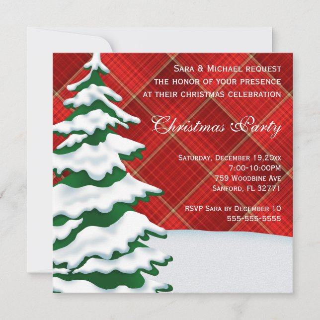 Cute Modern Snowy Christmas Tree Party Invitation (Front)