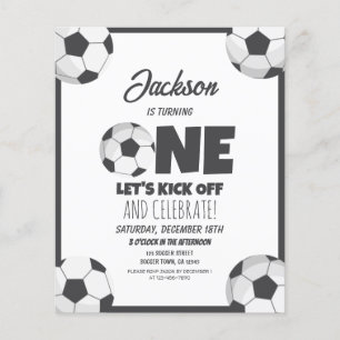 Cute Modern Soccer Budget 1st Birthday Invitation