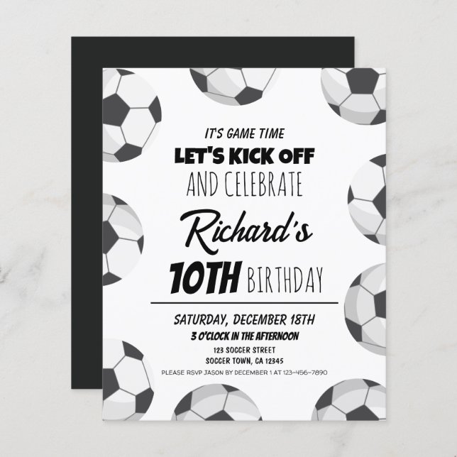 Cute Modern Soccer Budget Birthday Invitation (Front/Back)